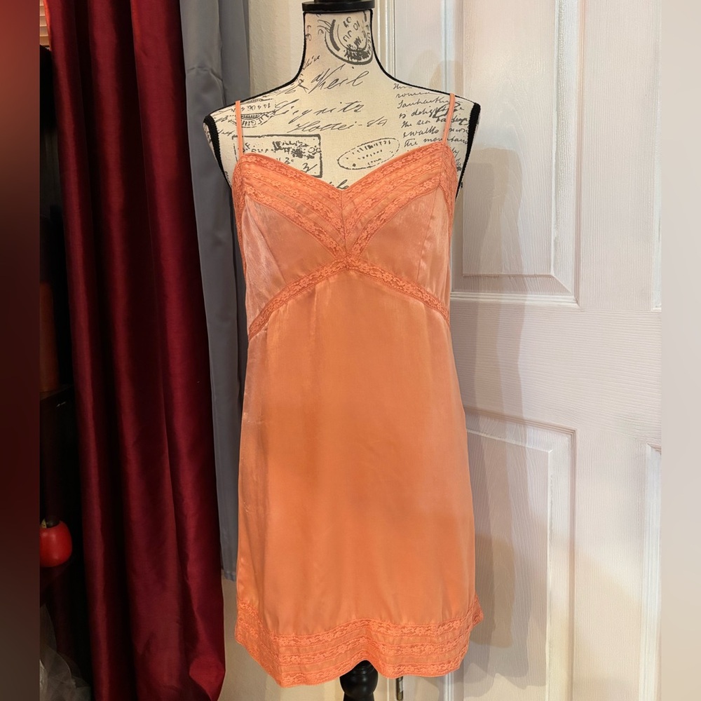 Forever 21 Peach Lace Trimmed Lingerie Slip Dress